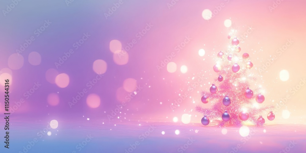 Enchanting Pink and Purple Christmas Tree with Soft Glowing Ornaments and Bokeh Light Background, Magical Holiday Scene, Ai Generation