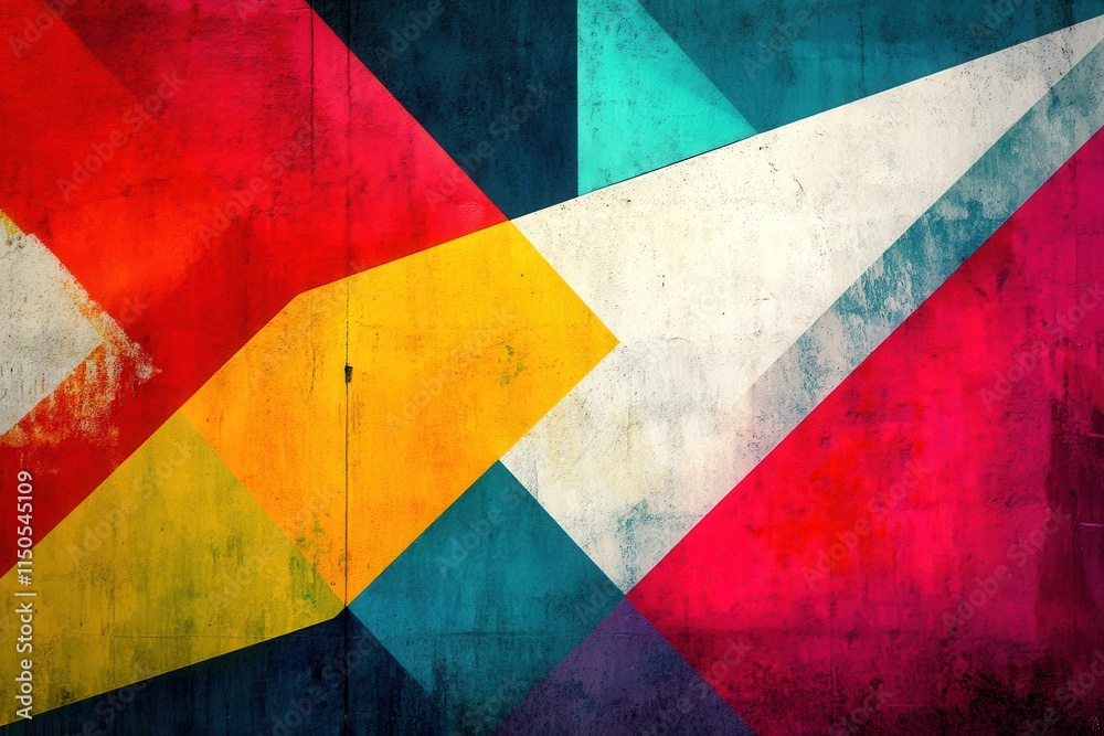 Naklejka premium Vibrant geometric abstract art with multicolor shapes and textured surface.