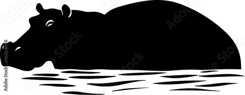 hippo black silhouette vector logo