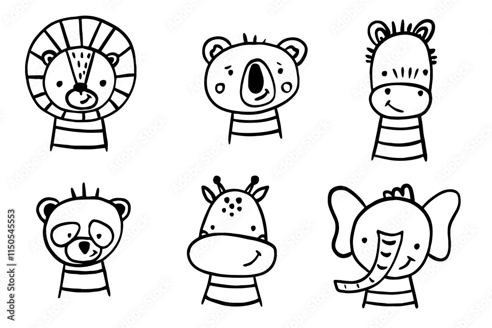 Set different animals in doodle style. Set different animals in doodle style.