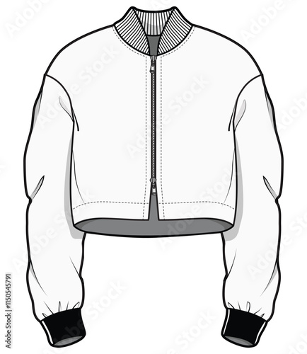 Double Zip Bomber Jacket Fashion Illustration, Vector, CAD, Technical Drawing, Flat Drawing, Template, Mockup.