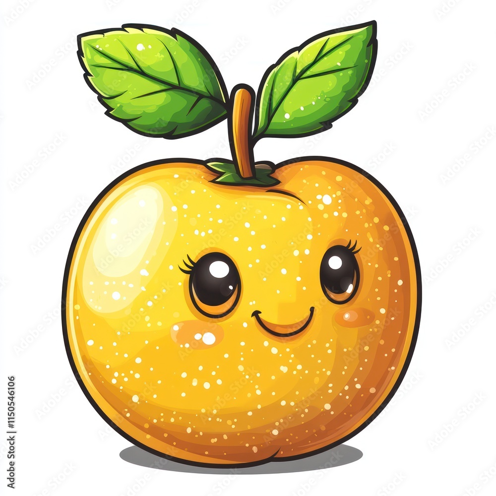 Obraz premium Happy Yellow Apple Cartoon Character Illustration