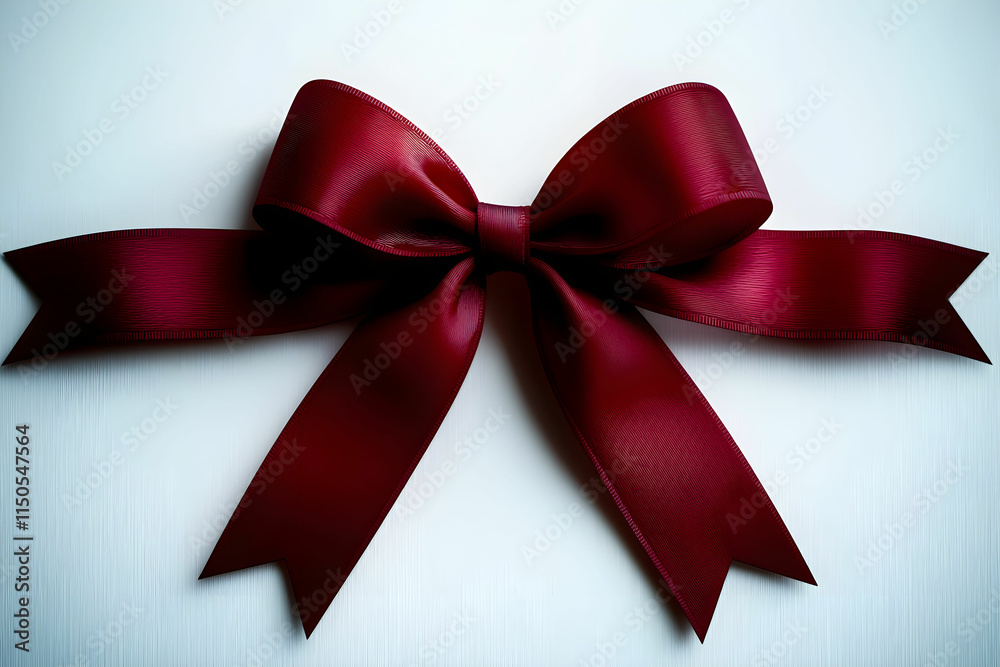 Fototapeta premium Elegant Red Satin Bow on Soft White Background Perfect for Gift Wrapping and Holiday Decorations