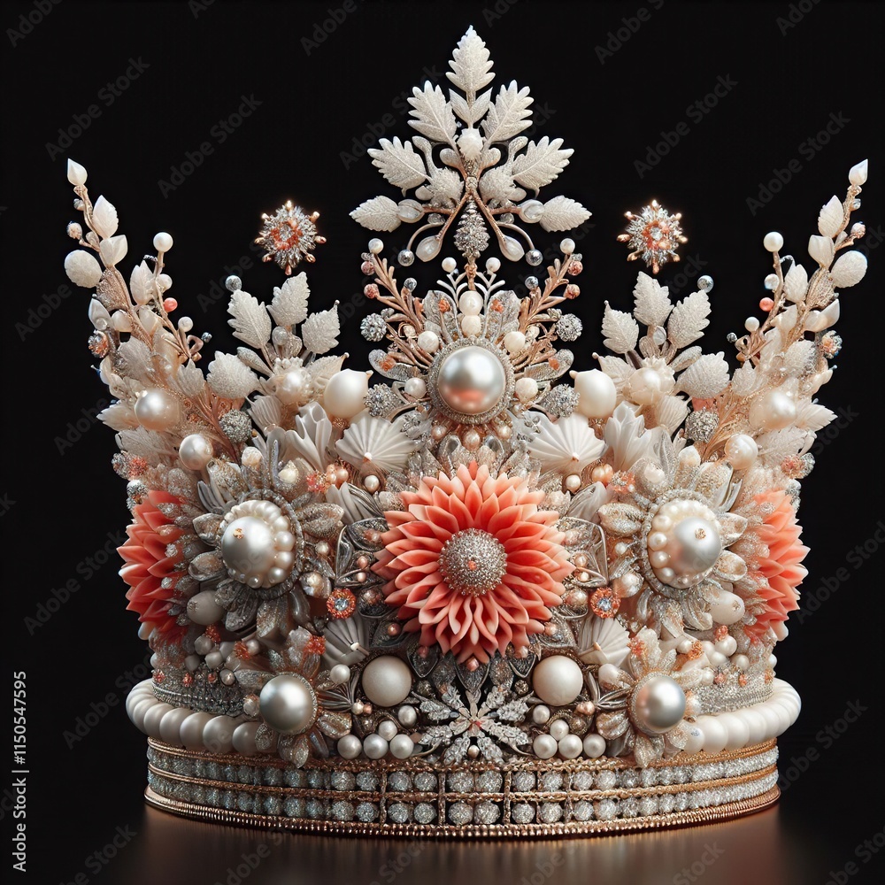 Coral Style Crown with Gems on Black Background Coral Style Crown with Gems on Black Background