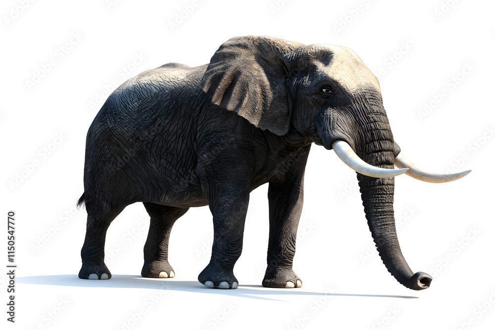 Obraz premium Realistic and Detailed Elephant Illustration with Lifelike Textures on a White Background