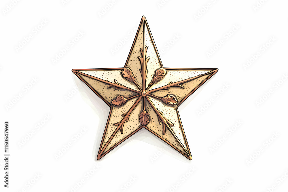 Fototapeta premium Ornate Decorative Star Badge with Floral Elements and Shiny Metallic Finish for Artistic Projects or Crafts