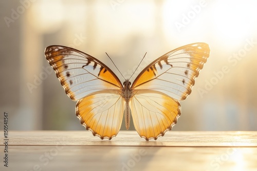 Beautiful butterfly resting in the sunlight with its wings spread open in a serene setting photo