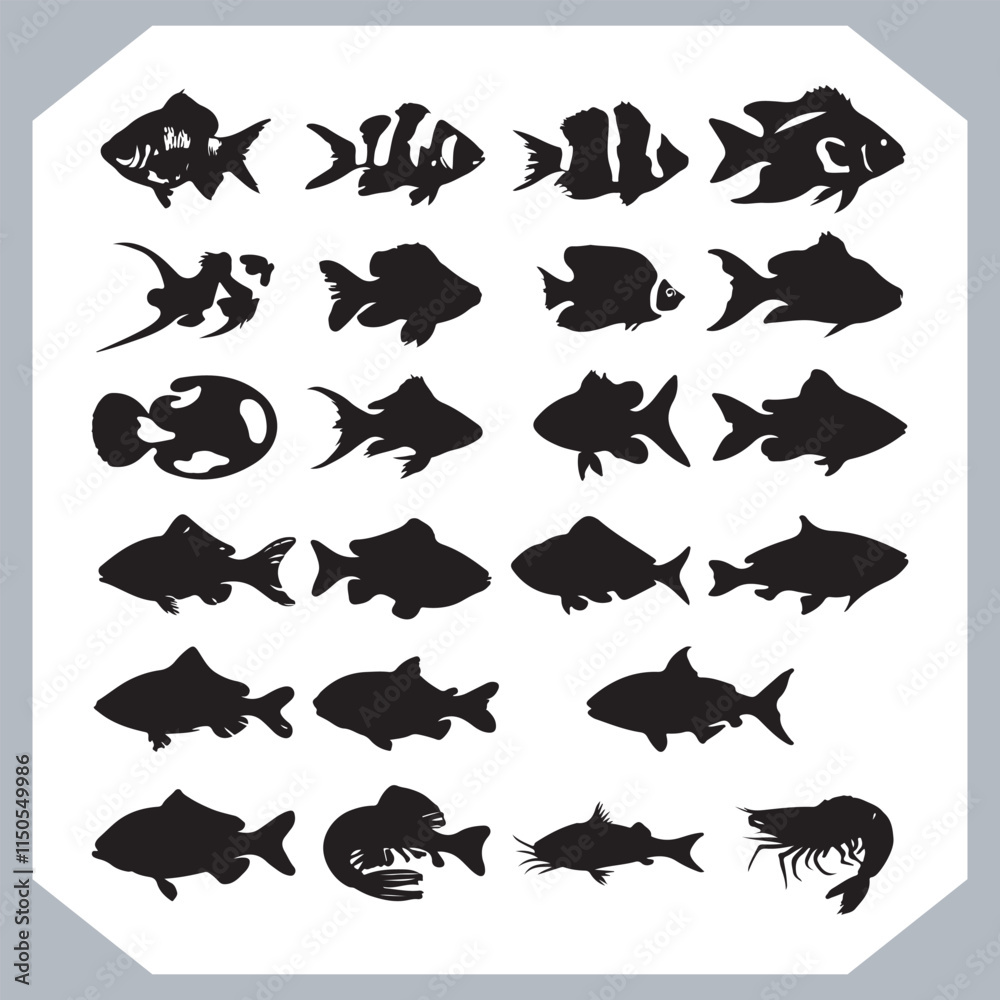 Trendy Fish Silhouette Icons with Clean and Modern Design for Creative Branding Needs in white background Trendy Fish Silhouette Icons with Clean and Modern Design for Creative Branding Needs in white background