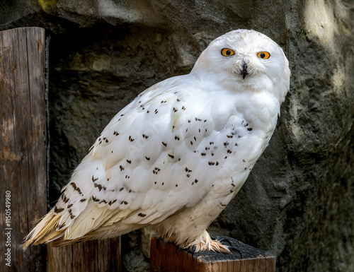 Closeup of a snowy owl