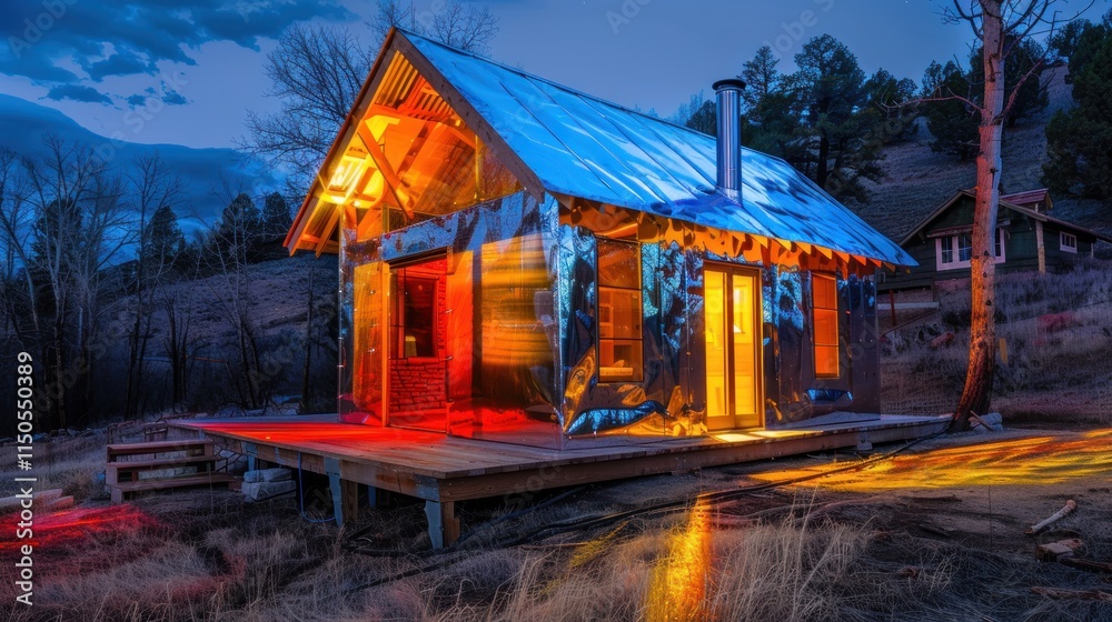 Reflective Cabin in the Mountains at Dusk Reflective Cabin in the Mountains at Dusk