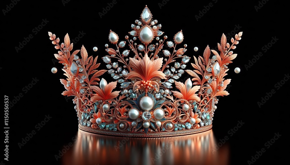 Coral Style Crown with Gems on Black Background Coral Style Crown with Gems on Black Background