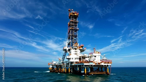 Offshore jackup drilling rig exploring for oil and gas in the ocean