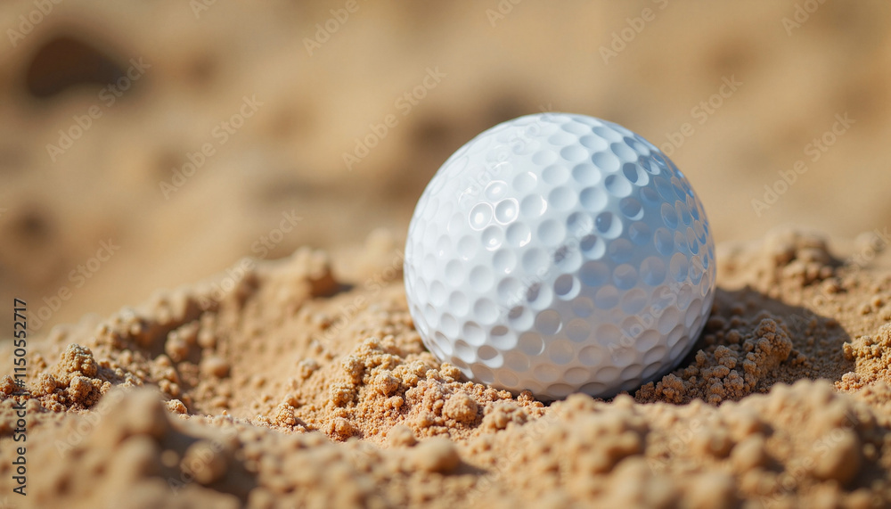 Close-up of a golf ball resting in sandy terrain Close-up of a golf ball resting in sandy terrain
