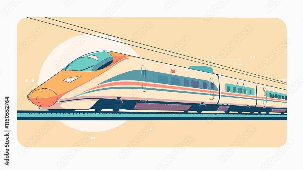 Fototapeta premium High Speed Bullet Train Cartoon Doodle Set: Flat Vector Illustration