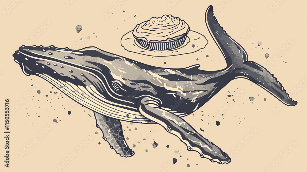 Fototapeta premium Humpback Whale Drawing Black and White Line Art