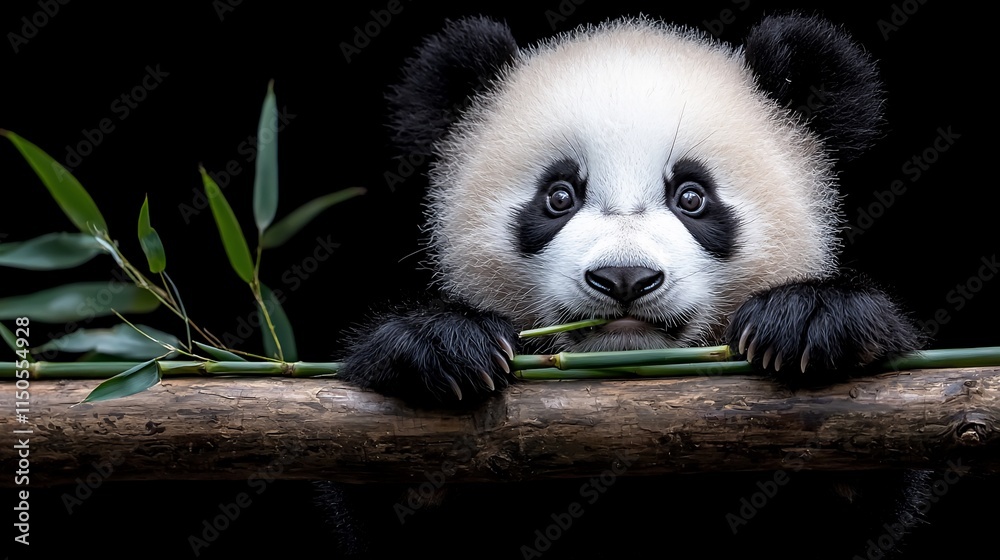 Obraz premium Adorable panda cub eating bamboo.