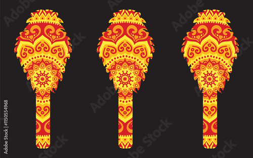 Three Red Chinese Lanterns against a Black Background. Three traditional Chinese lanterns, vibrant red with gold detailing, hang from a dark background.