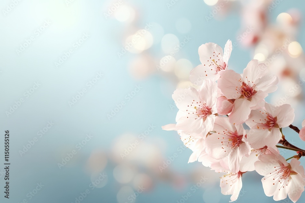 Delicate pink cherry blossom branches against a soft blue background capturing the essence of spring's beauty
