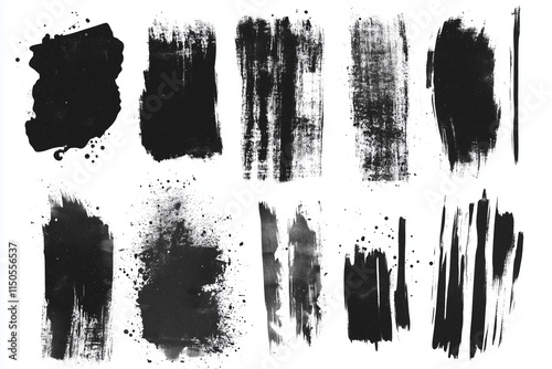 Black stamp textures with grunge effect isolated on white background