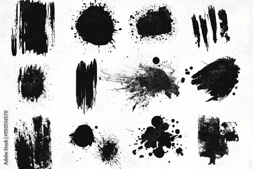 Black stamp textures with grunge effect isolated on white background