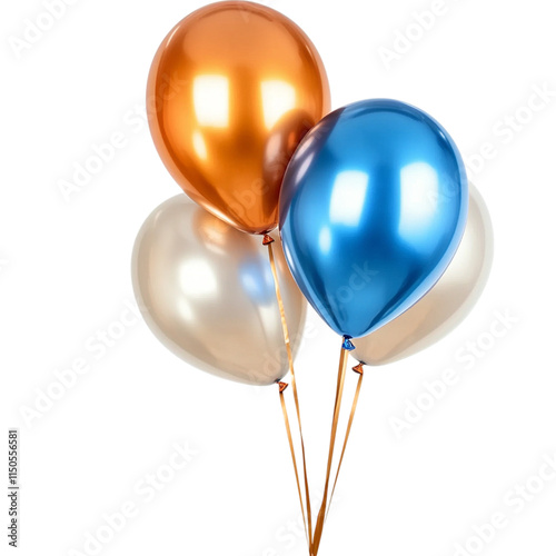 White bronze orange and blue balloons isolated on a transparent background, empty blank png background