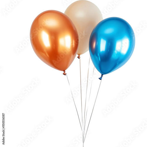 White bronze orange and blue balloons isolated on a transparent background, empty blank png background