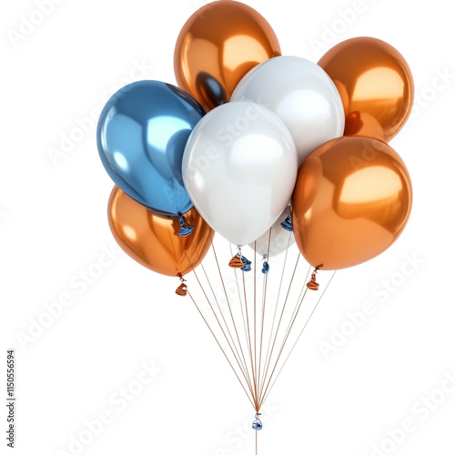 White bronze orange and blue balloons isolated on a transparent background, empty blank png background