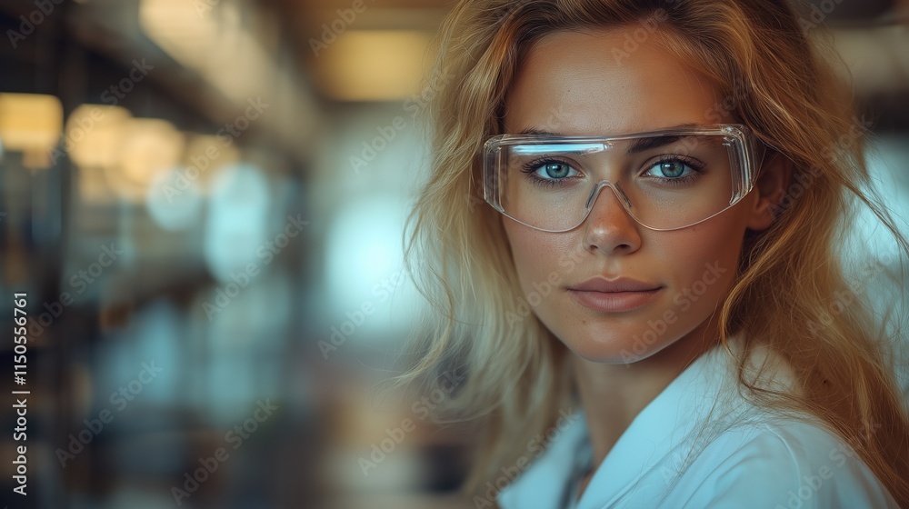 Fototapeta premium Confident scientist in protective glasses in modern laboratory environment