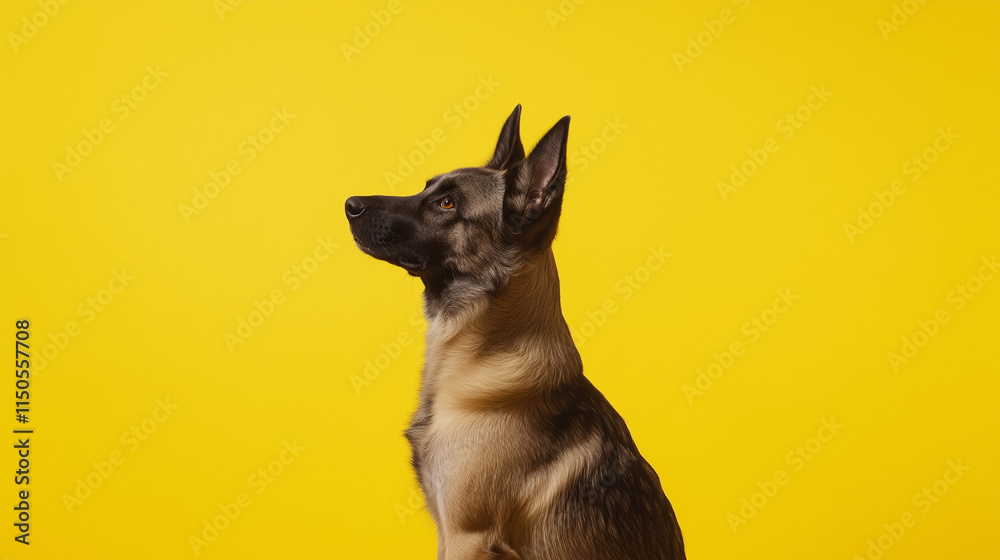 Dog isolated on yellow background