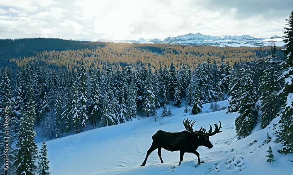 under the snow: bull moose searching for food in jasper under the snow: bull moose searching for food in jasper