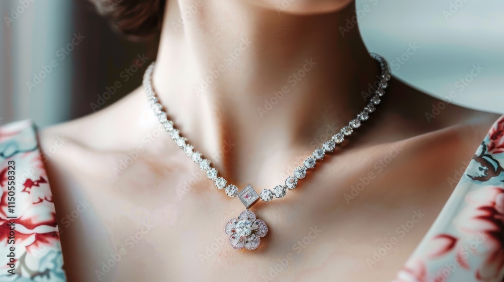 Elegant Diamond Necklace with Floral Pendant Elegant Diamond Necklace with Floral Pendant