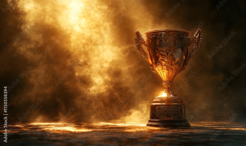 golden trophy on a reflective surface with soft spotlighting golden trophy on a reflective surface with soft spotlighting