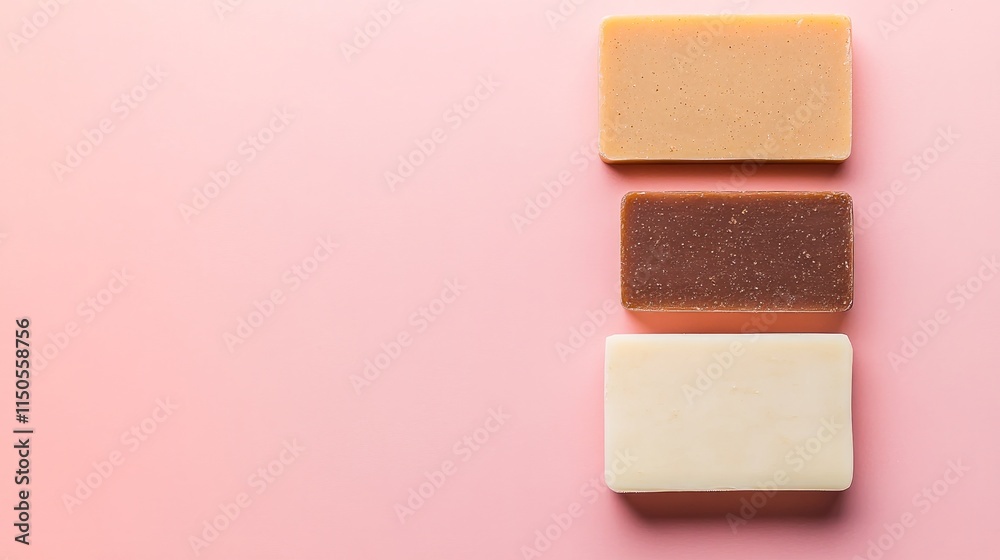 Handmade soap bars displayed on a colorful background top view Design mockup Handmade soap bars displayed on a colorful background top view Design mockup
