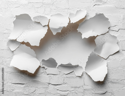 Torn white paper with a large hole