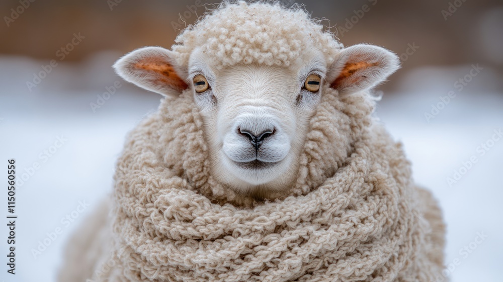 Close-up of a fluffy white sheep in winter. Close-up of a fluffy white sheep in winter.