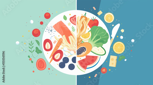 Evolution of Healthy Diet: Then and Now Illustration
