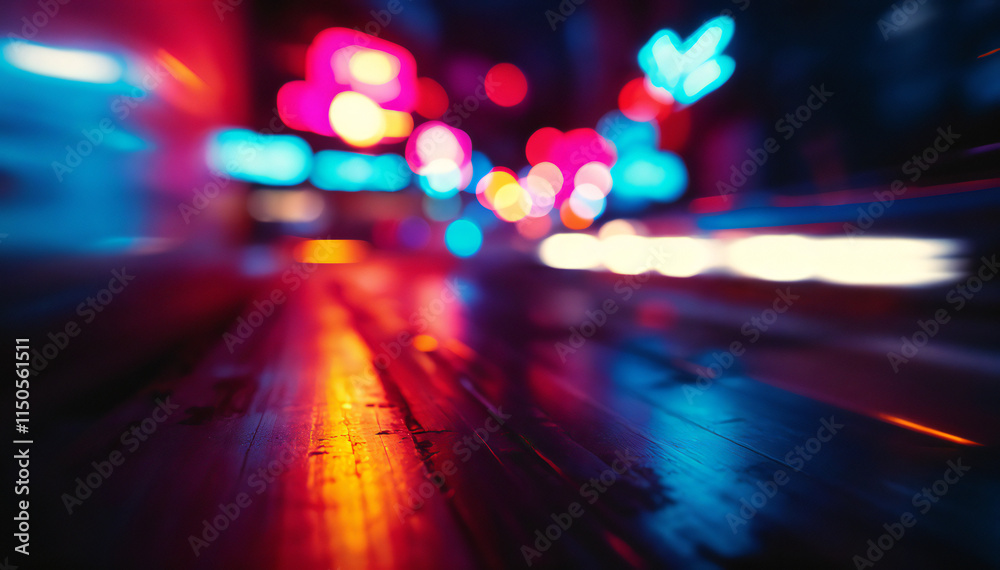 Blurred city streets at night with colorful bokeh lights, suggest a vibrant and lively urban environment. Blurred city streets at night with colorful bokeh lights, suggest a vibrant and lively urban environment.