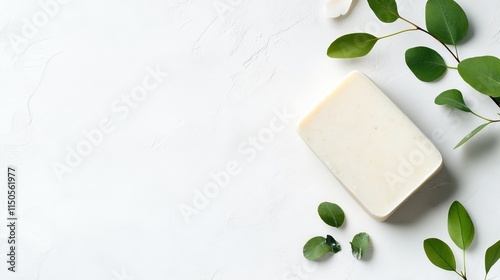 Soap on a texture background featuring eucalyptus extract and natural herbs Handmade organic soap concept with beautiful natural soap bars for skincare Bannerready design photo