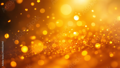 Glittering golden bokeh background with blurred lights.