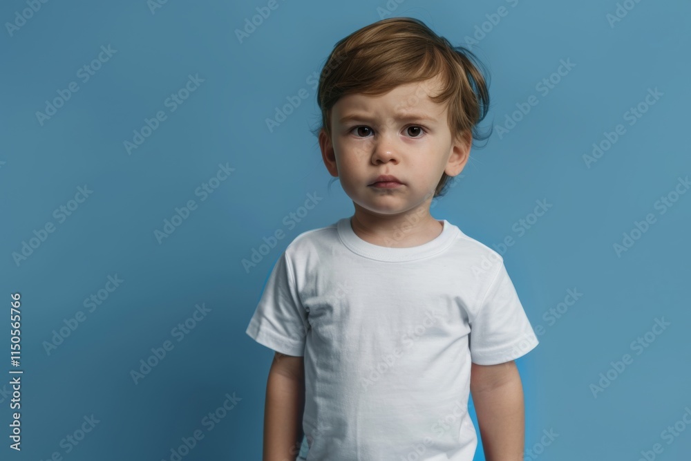 Thoughtful toddler against blue background Thoughtful toddler against blue background