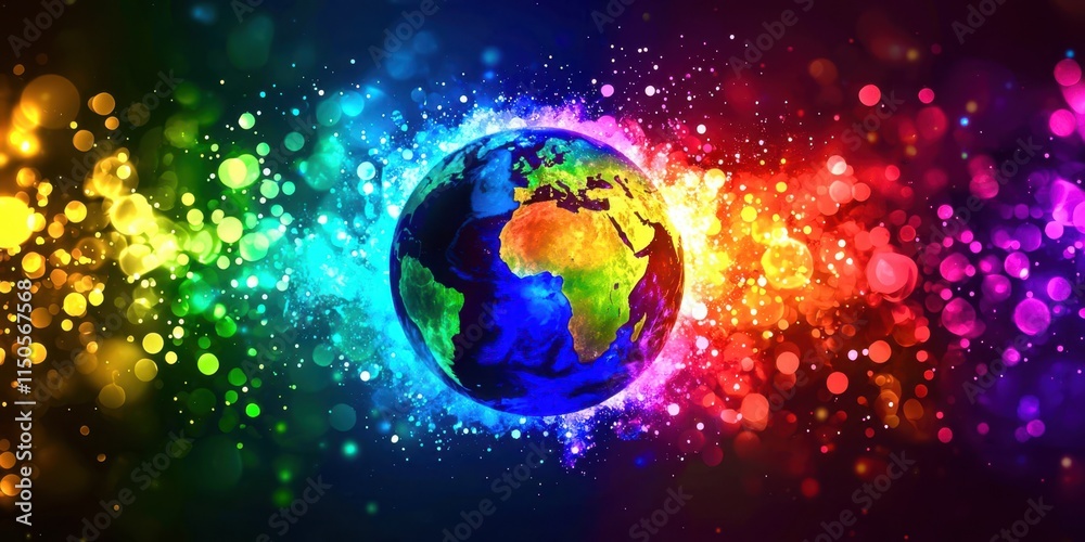 Fototapeta premium Colorful globe with a rainbow background
