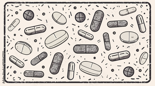 Hand Drawn Doodle Style Drug Capsule Line Icon