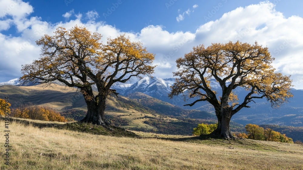 Autumn Mountain Landscape with Majestic Trees Autumn Mountain Landscape with Majestic Trees