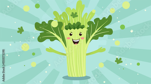 Funny Cartoon Celery Flat Vector Illustration photo