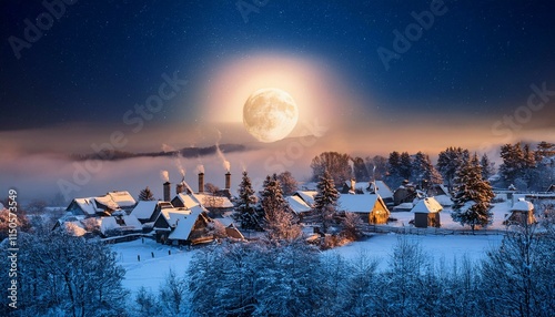 landscape with snow and moon