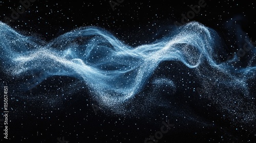 Enchanting Blue Particles. Fluid Ink Waves and Mystical Vapor on Dark Background