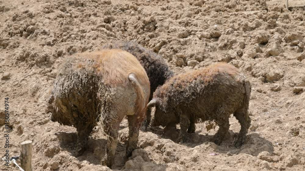 Mangalitsa pigs wallowing in mud Mangalitsa pigs wallowing in mud