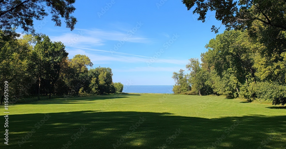 Naklejka premium Serene Lakeside Golf Course Green Landscape