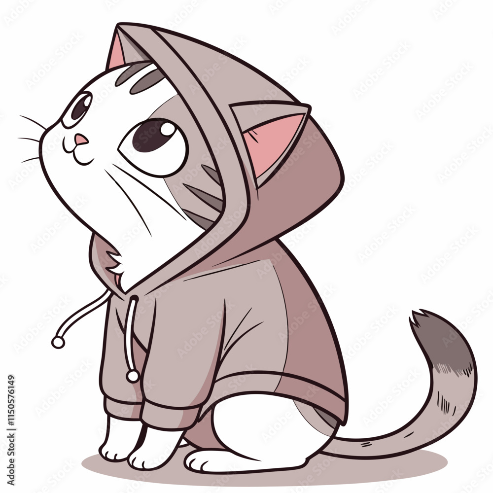 Fototapeta premium Cat in a hoodie on white background