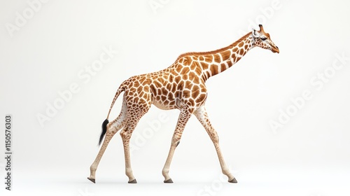 A giraffe walking on a white background. photo